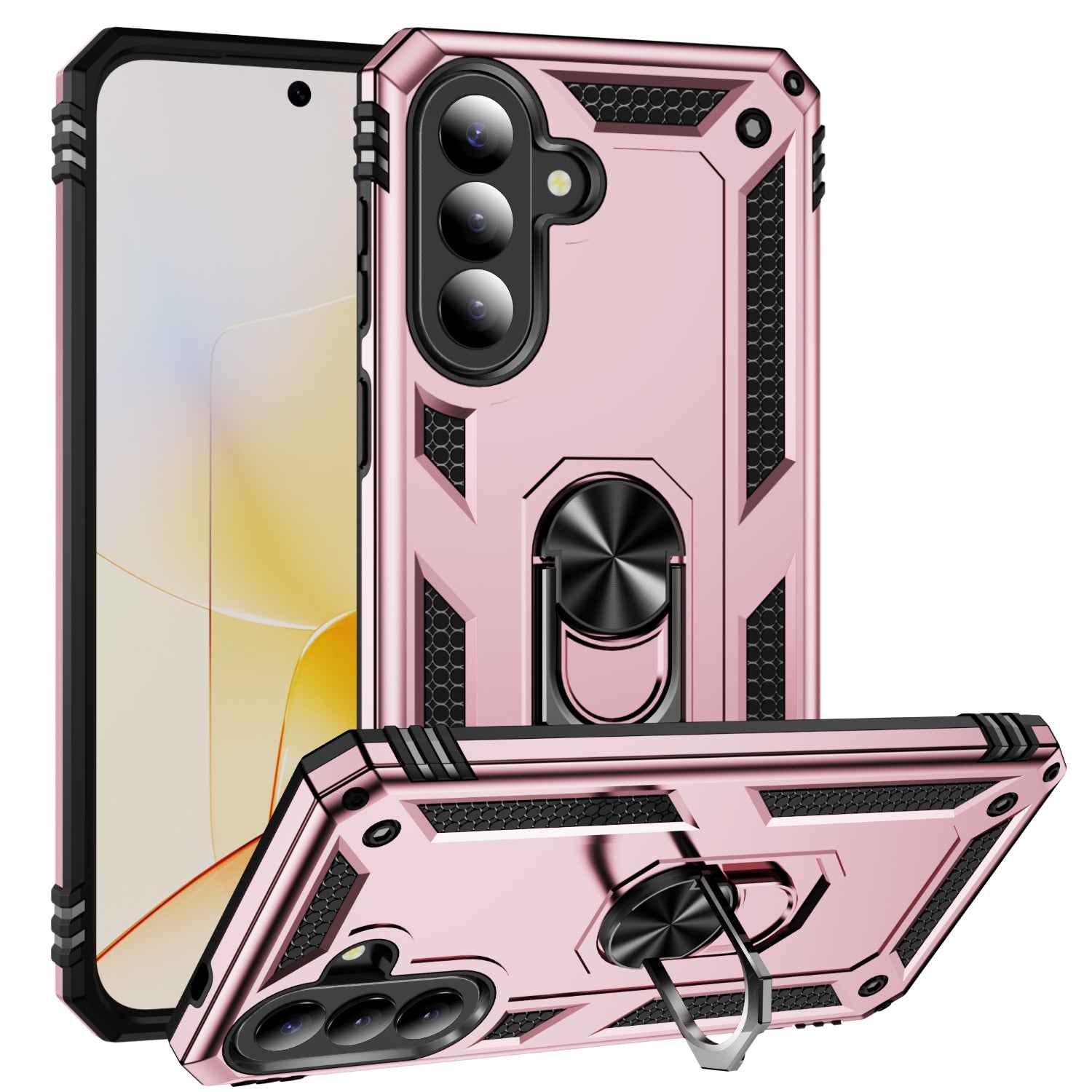 For Samsung Galaxy A57 5G Case PC + TPU Phone Cover with Kickstand - Rose Gold