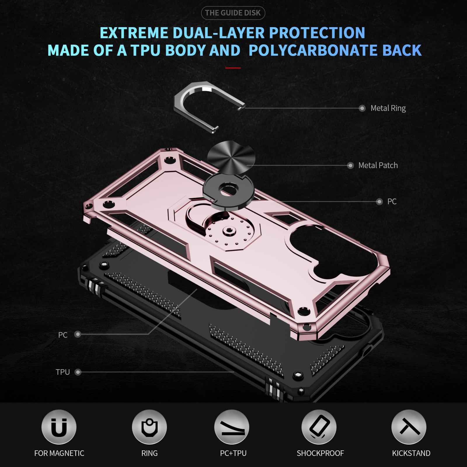 For Samsung Galaxy A57 5G Case PC + TPU Phone Cover with Kickstand - Rose Gold