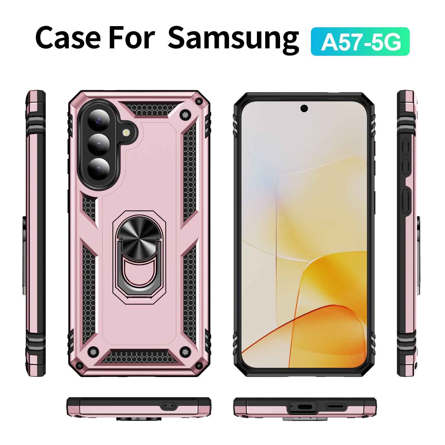 For Samsung Galaxy A57 5G Case PC + TPU Phone Cover with Kickstand - Rose Gold
