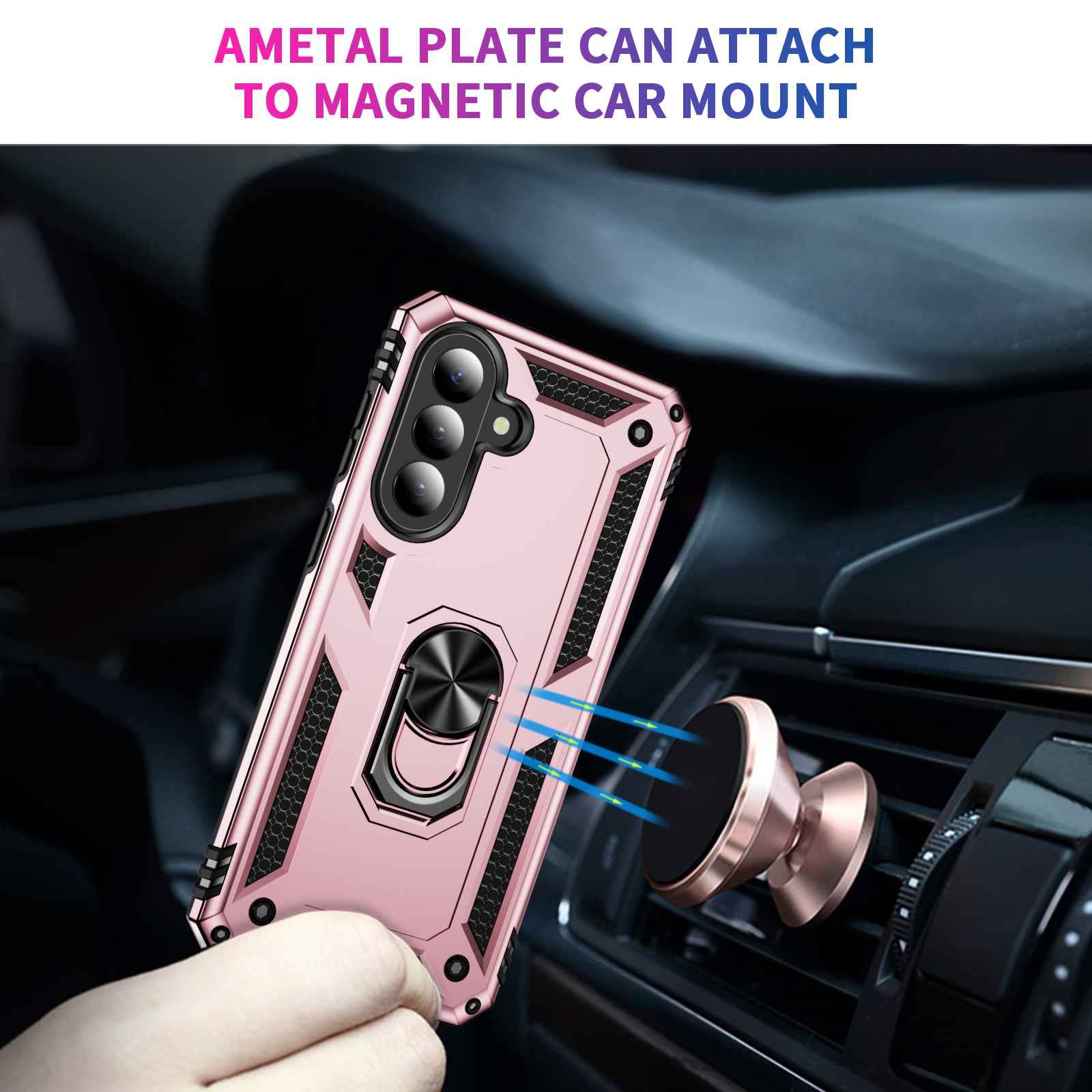 For Samsung Galaxy A57 5G Case PC + TPU Phone Cover with Kickstand - Rose Gold