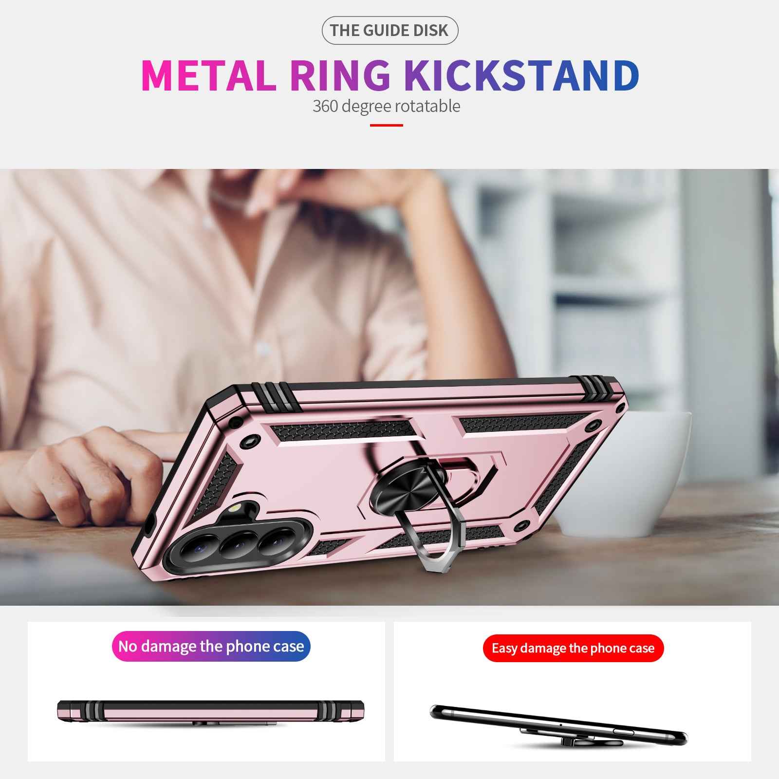 For Samsung Galaxy A57 5G Case PC + TPU Phone Cover with Kickstand - Rose Gold