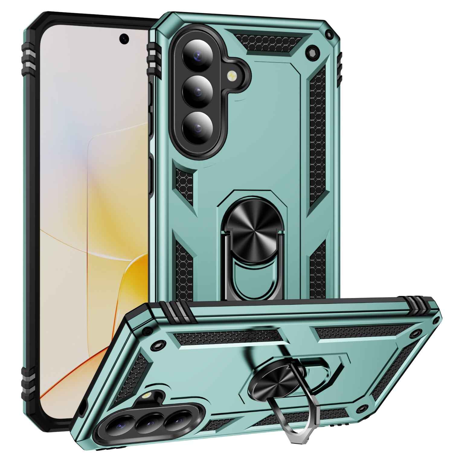 For Samsung Galaxy A57 5G Case PC + TPU Phone Cover with Kickstand - Blackish Green