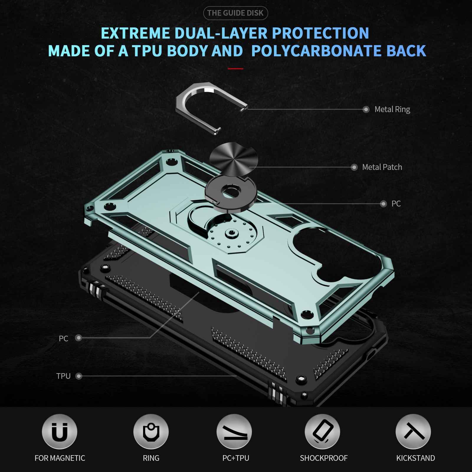 For Samsung Galaxy A57 5G Case PC + TPU Phone Cover with Kickstand - Blackish Green