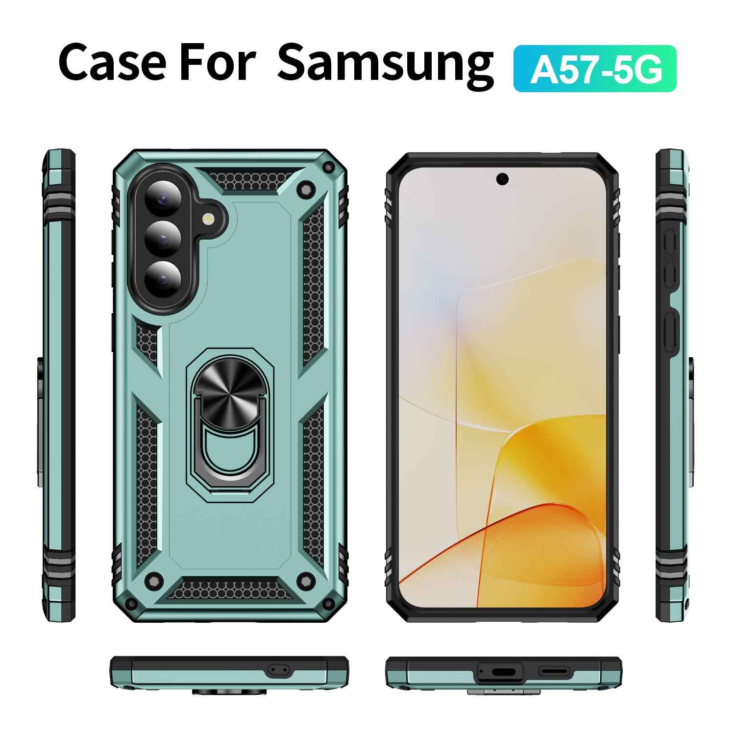 For Samsung Galaxy A57 5G Case PC + TPU Phone Cover with Kickstand - Blackish Green