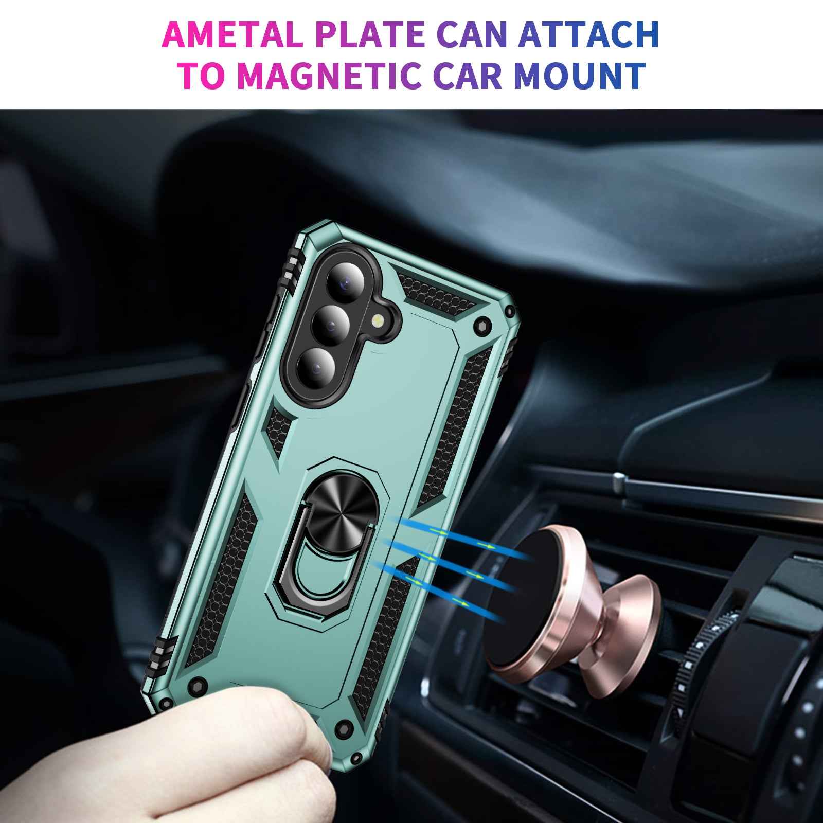 For Samsung Galaxy A57 5G Case PC + TPU Phone Cover with Kickstand - Blackish Green