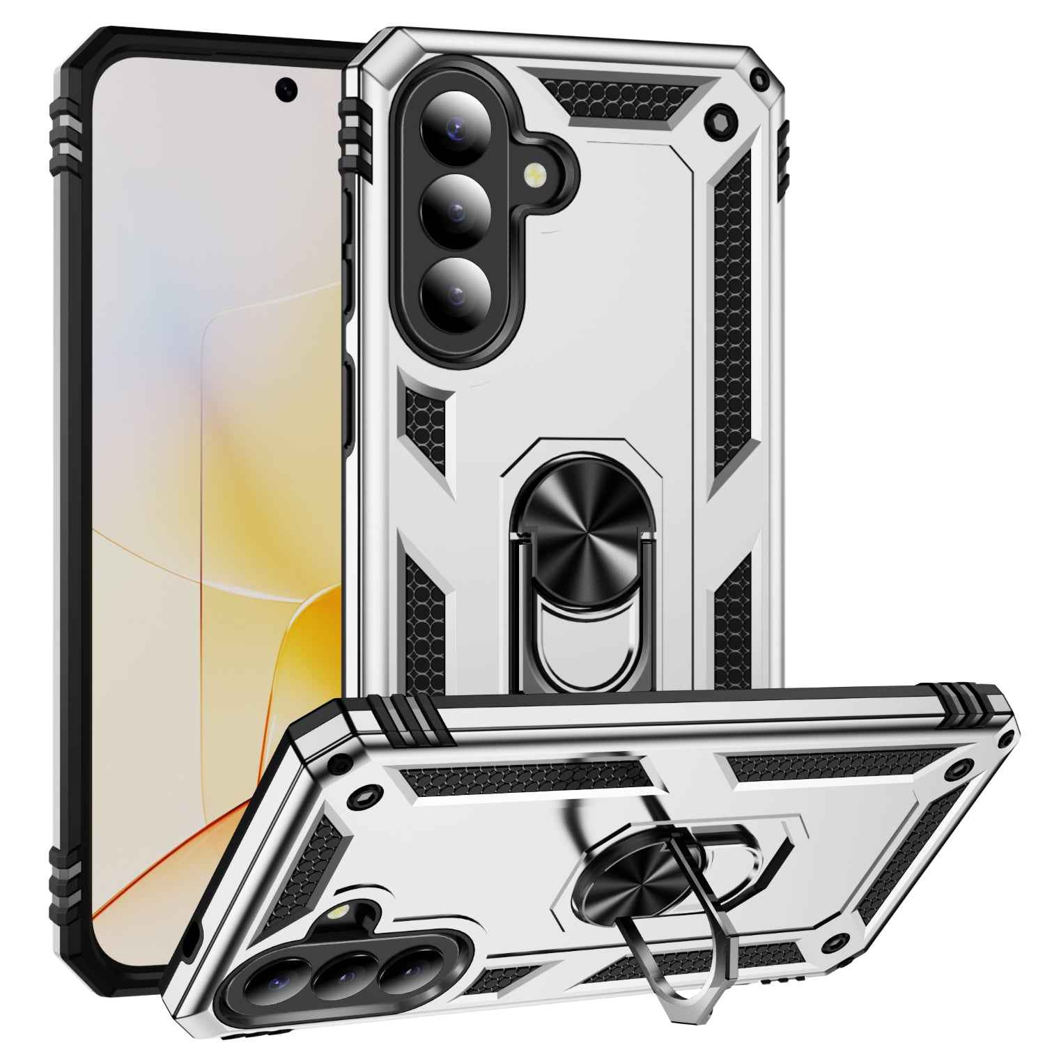 For Samsung Galaxy A57 5G Case PC + TPU Phone Cover with Kickstand - Silver
