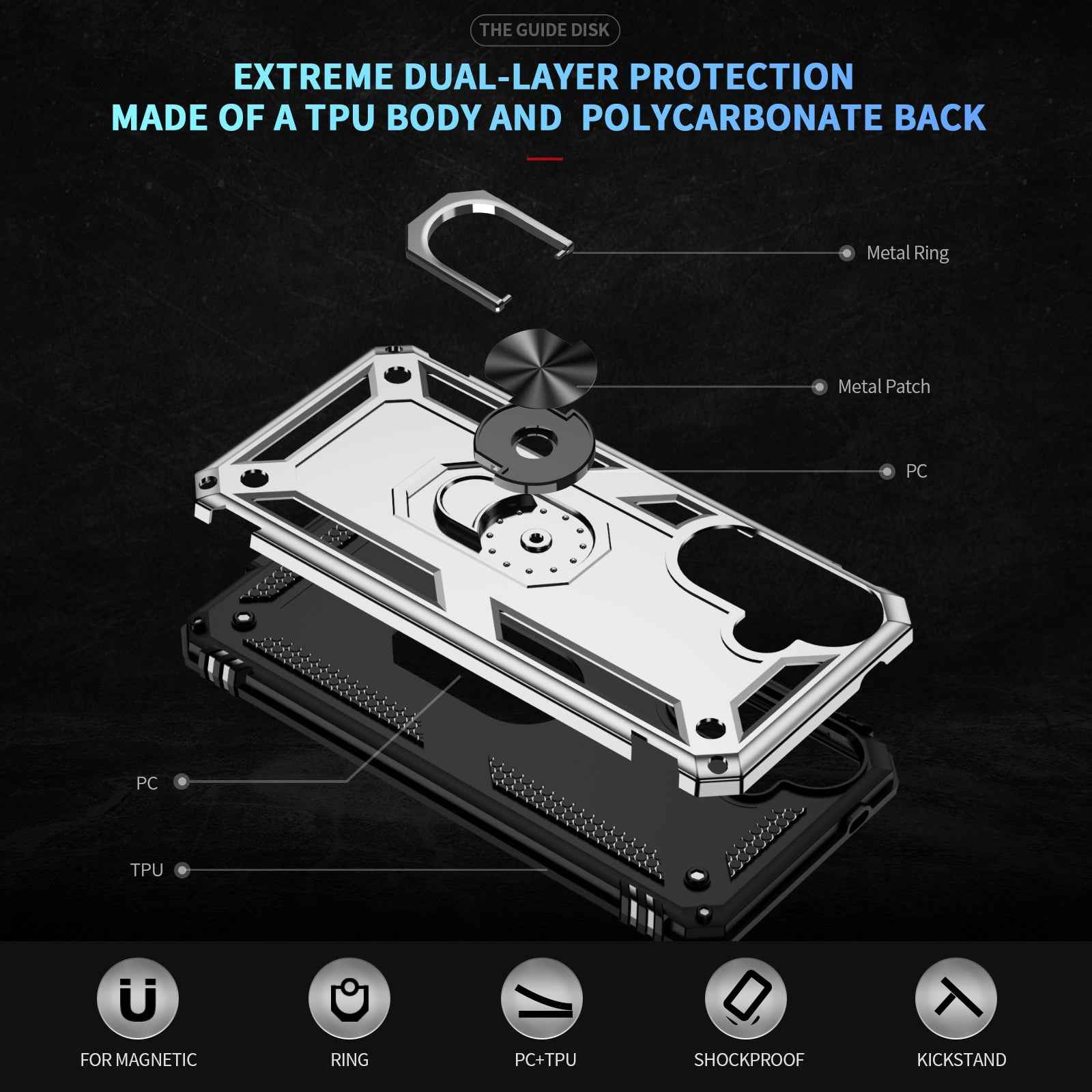 For Samsung Galaxy A57 5G Case PC + TPU Phone Cover with Kickstand - Silver