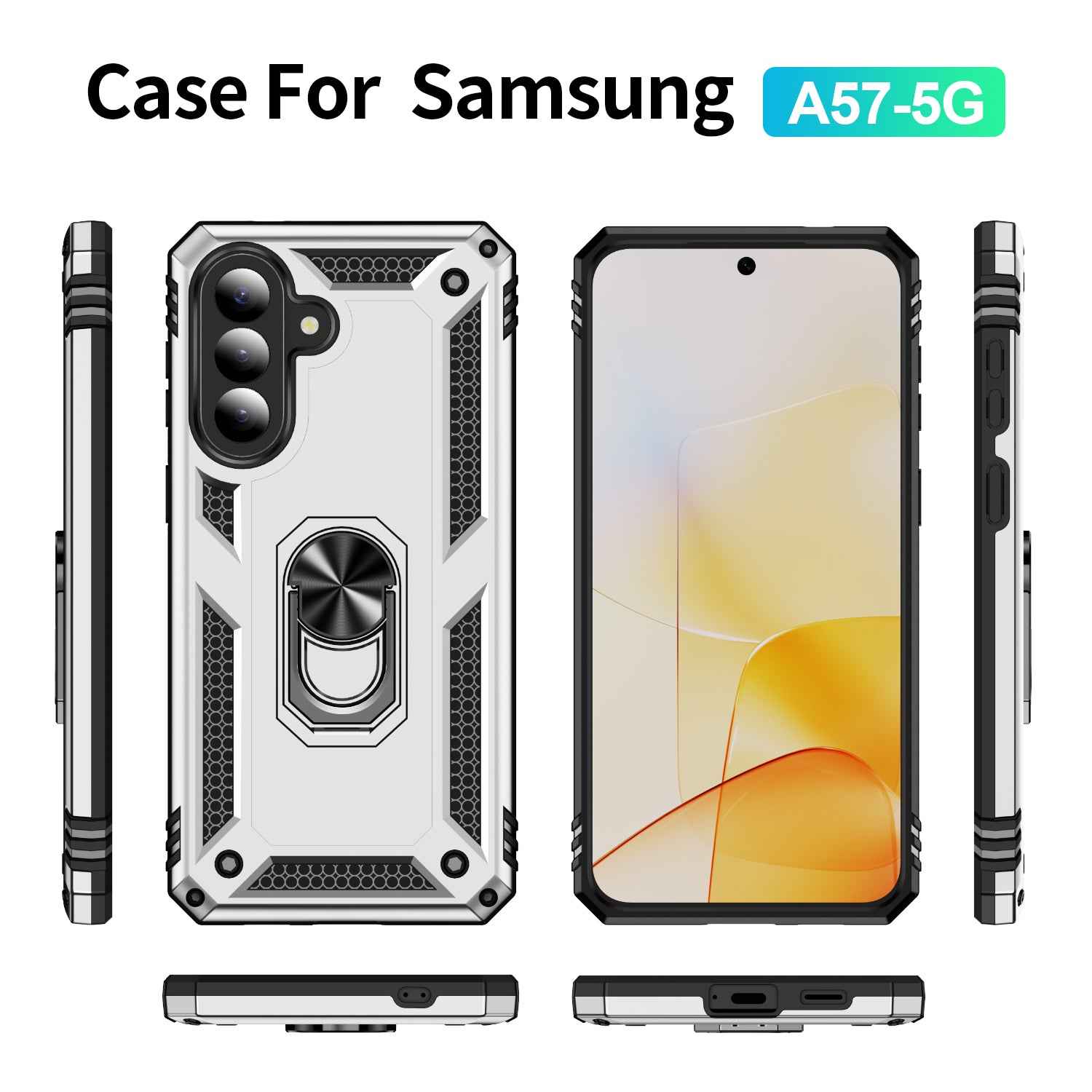 For Samsung Galaxy A57 5G Case PC + TPU Phone Cover with Kickstand - Silver