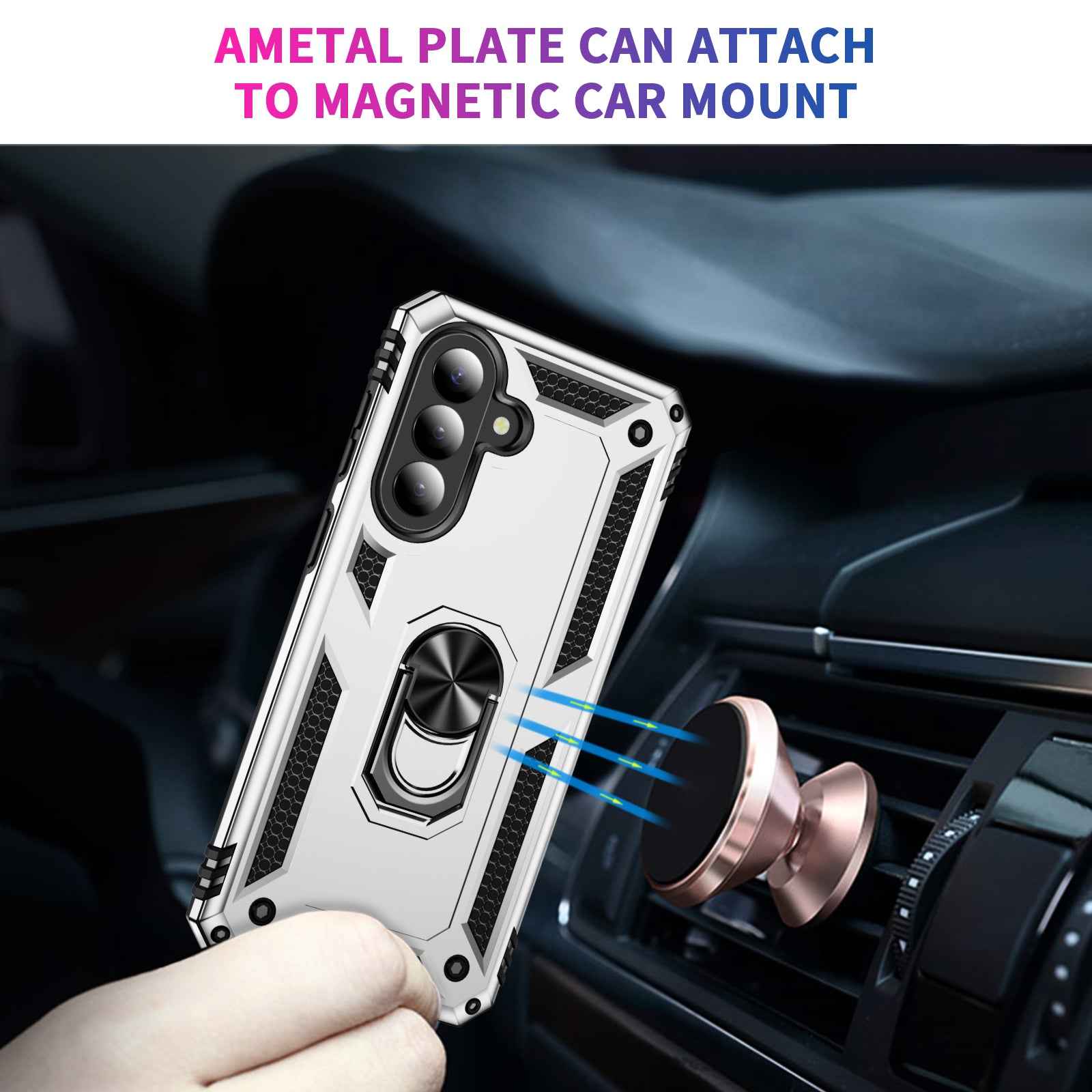 For Samsung Galaxy A57 5G Case PC + TPU Phone Cover with Kickstand - Silver