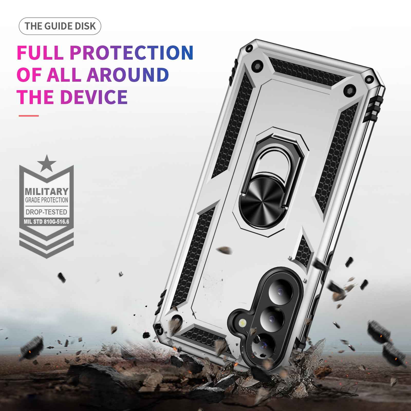 For Samsung Galaxy A57 5G Case PC + TPU Phone Cover with Kickstand - Silver