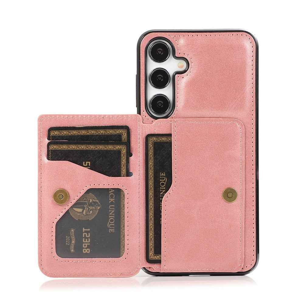 For Samsung Galaxy A57 5G Case Card Holder Kickstand PU Leather + TPU Phone Cover - Rose Gold