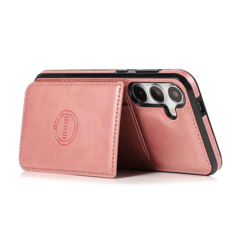 For Samsung Galaxy A57 5G Case Card Holder Kickstand PU Leather + TPU Phone Cover - Rose Gold