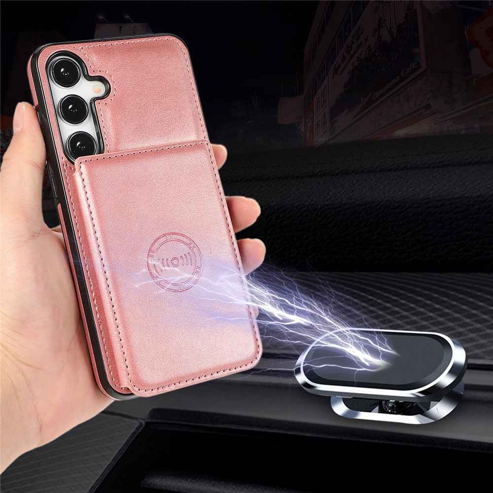 For Samsung Galaxy A57 5G Case Card Holder Kickstand PU Leather + TPU Phone Cover - Rose Gold
