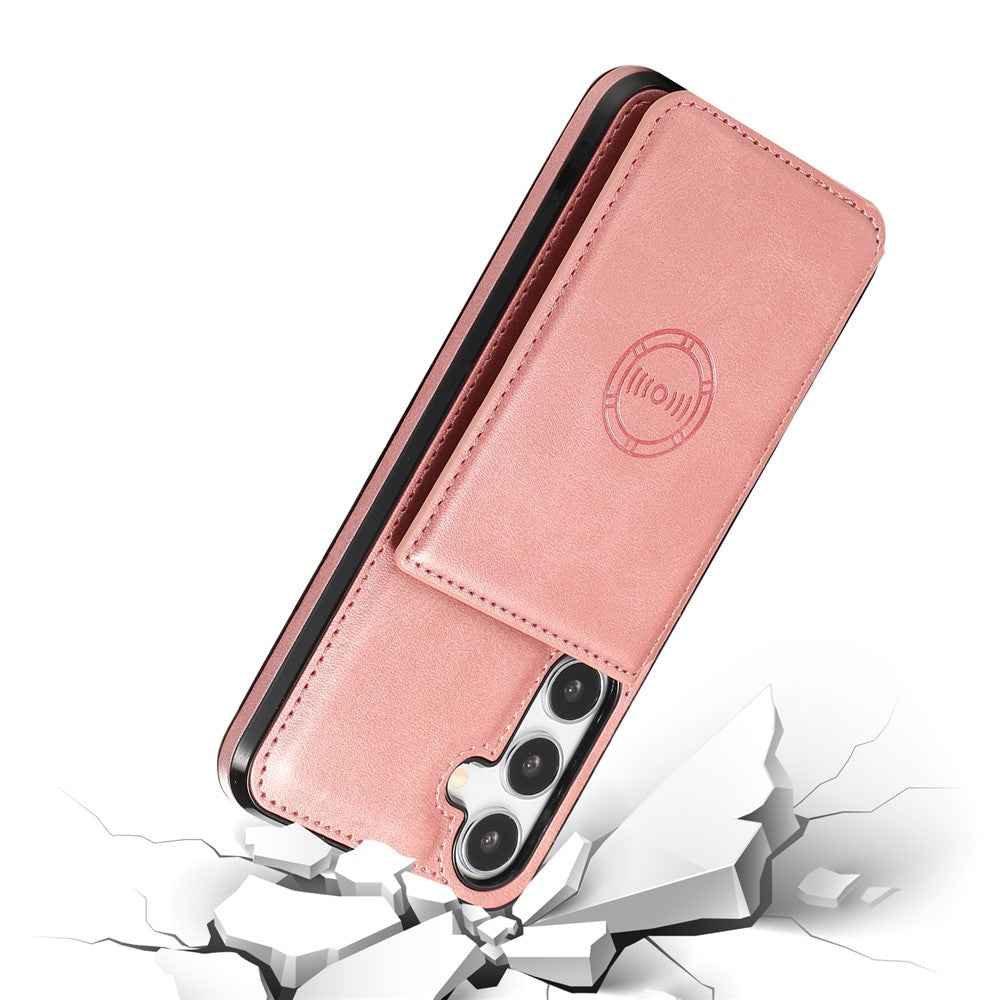 For Samsung Galaxy A57 5G Case Card Holder Kickstand PU Leather + TPU Phone Cover - Rose Gold