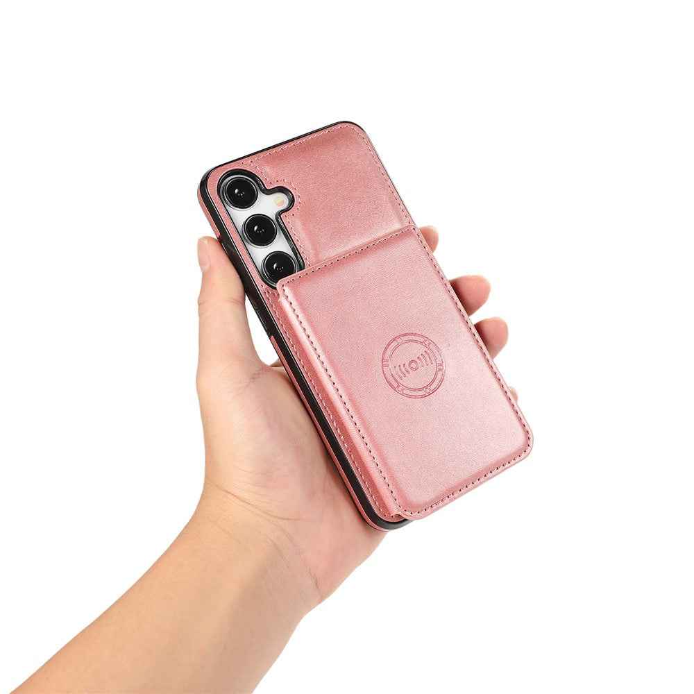 For Samsung Galaxy A57 5G Case Card Holder Kickstand PU Leather + TPU Phone Cover - Rose Gold
