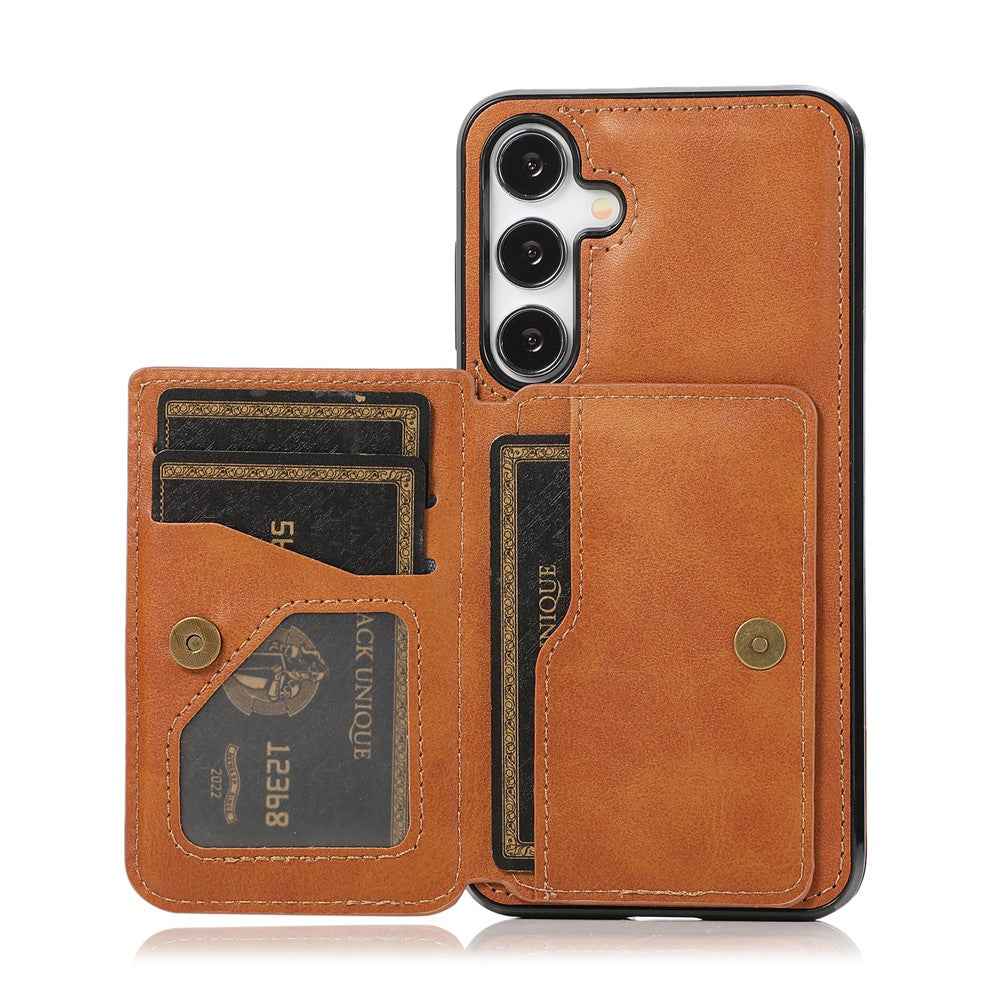 For Samsung Galaxy A57 5G Case Card Holder Kickstand PU Leather + TPU Phone Cover - Brown