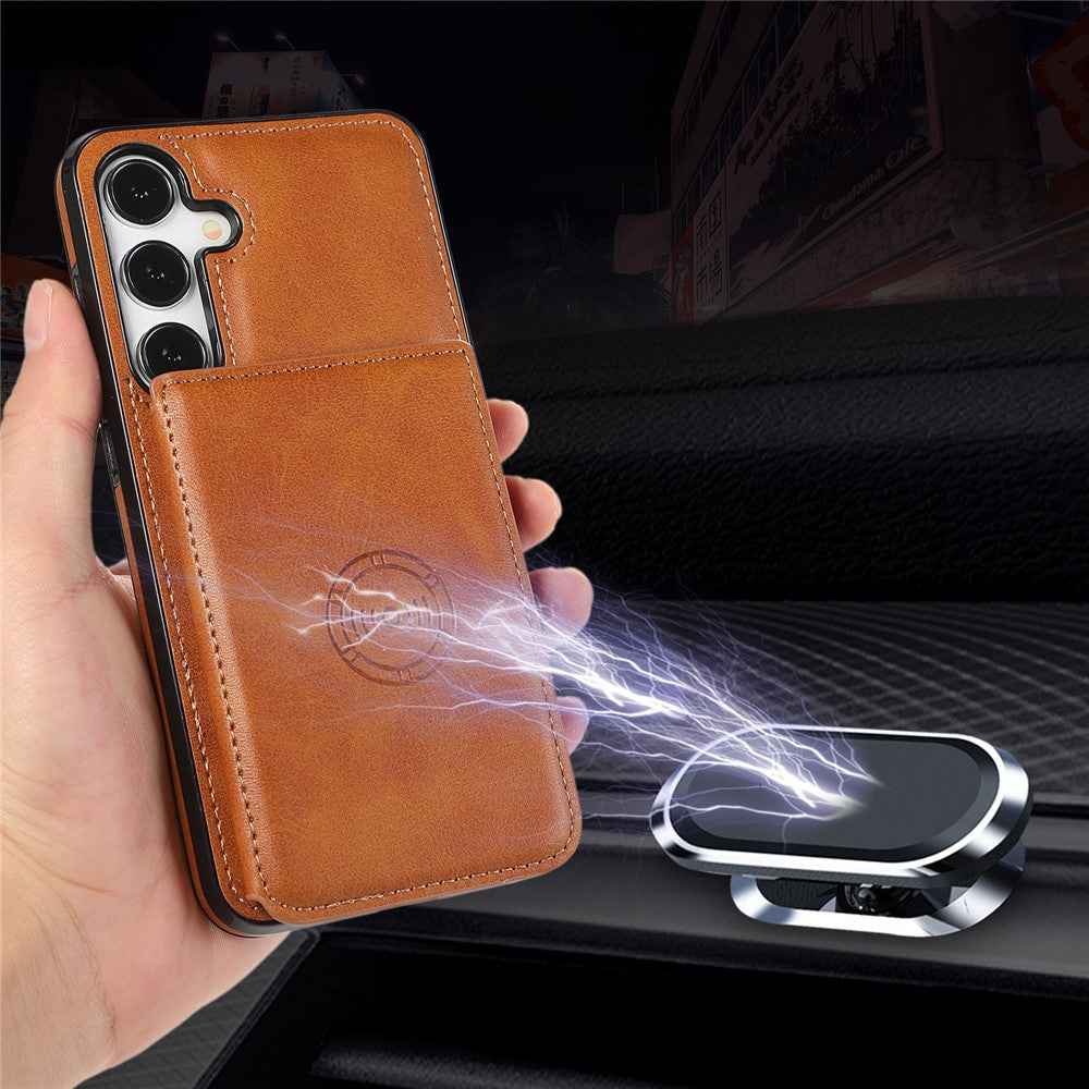For Samsung Galaxy A57 5G Case Card Holder Kickstand PU Leather + TPU Phone Cover - Brown