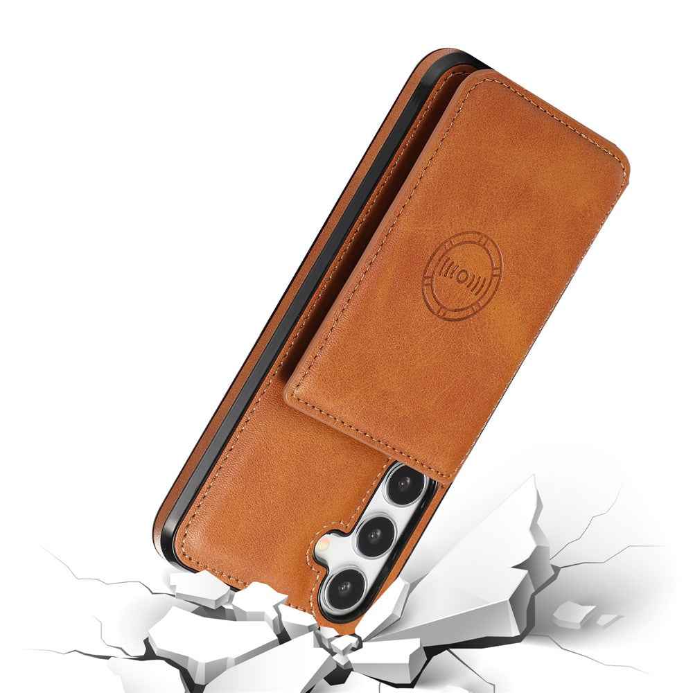 For Samsung Galaxy A57 5G Case Card Holder Kickstand PU Leather + TPU Phone Cover - Brown