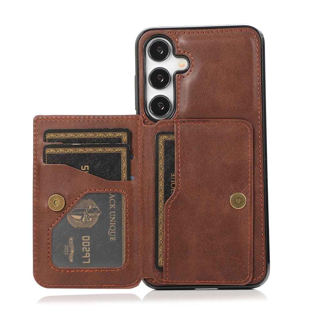 For Samsung Galaxy A57 5G Case Card Holder Kickstand PU Leather + TPU Phone Cover - Coffee