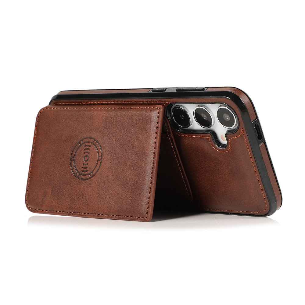 For Samsung Galaxy A57 5G Case Card Holder Kickstand PU Leather + TPU Phone Cover - Coffee