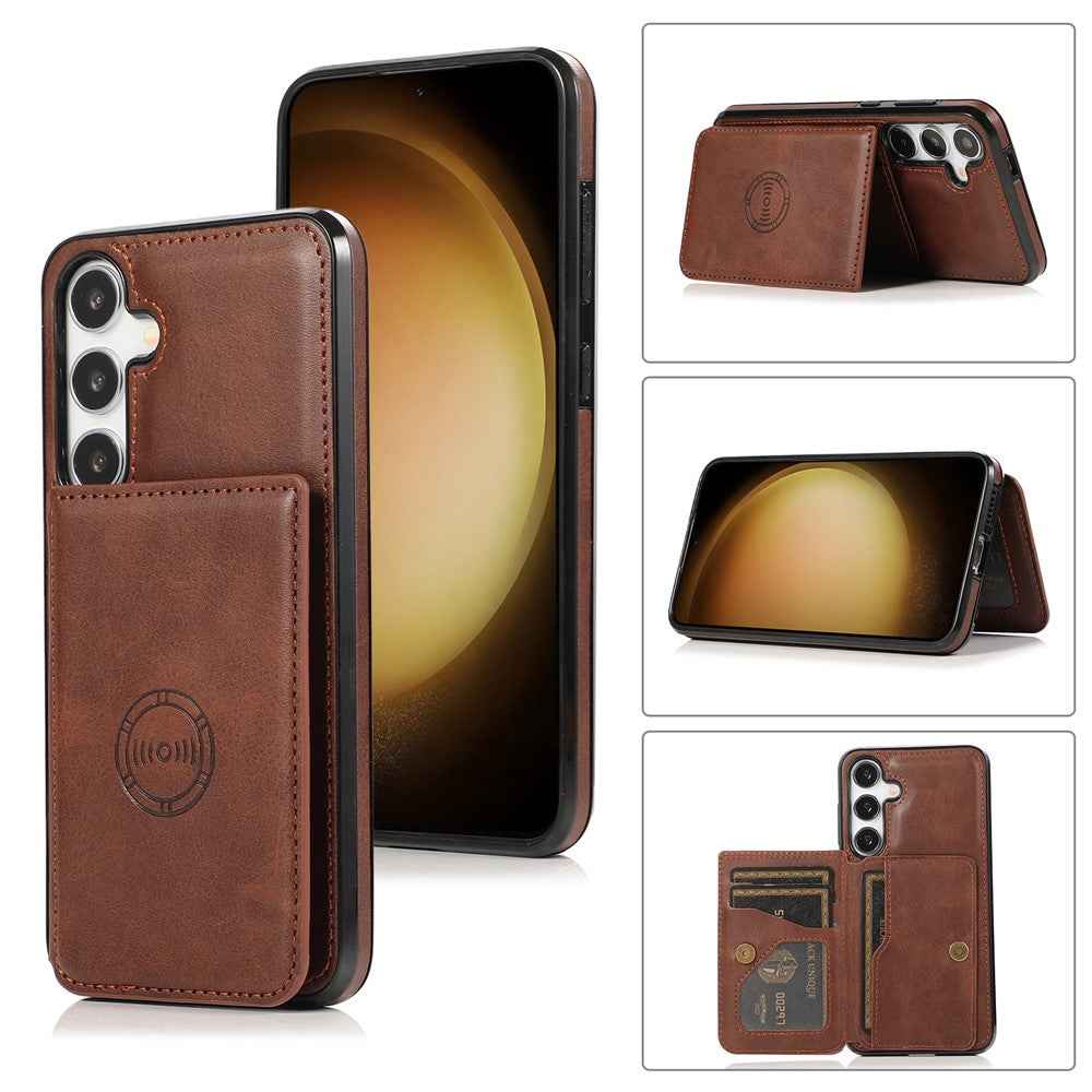 For Samsung Galaxy A57 5G Case Card Holder Kickstand PU Leather + TPU Phone Cover - Coffee