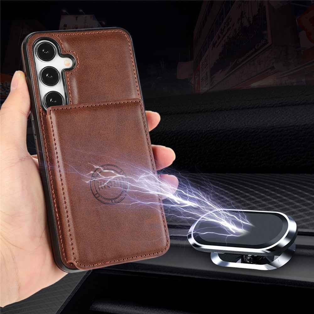 For Samsung Galaxy A57 5G Case Card Holder Kickstand PU Leather + TPU Phone Cover - Coffee