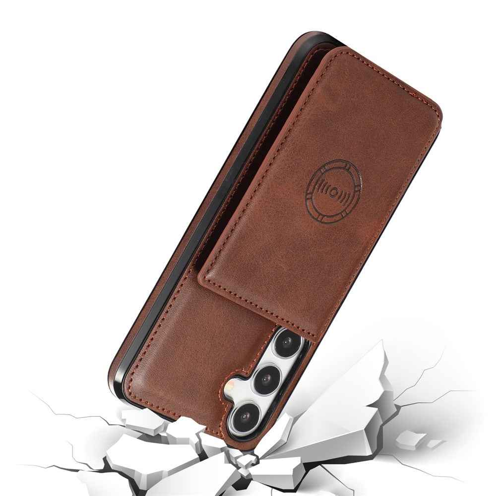 For Samsung Galaxy A57 5G Case Card Holder Kickstand PU Leather + TPU Phone Cover - Coffee