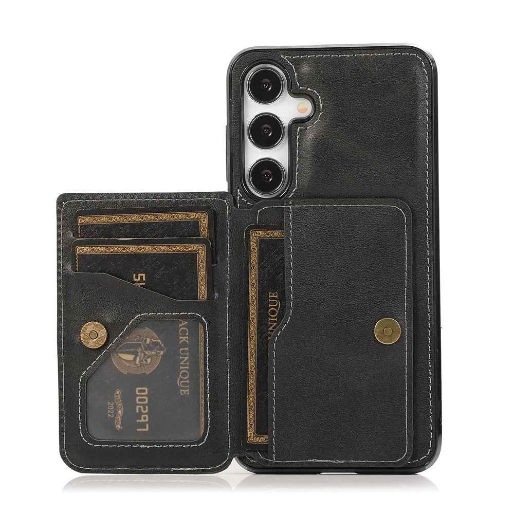 For Samsung Galaxy A57 5G Case Card Holder Kickstand PU Leather + TPU Phone Cover - Black