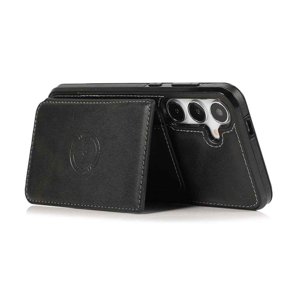 For Samsung Galaxy A57 5G Case Card Holder Kickstand PU Leather + TPU Phone Cover - Black