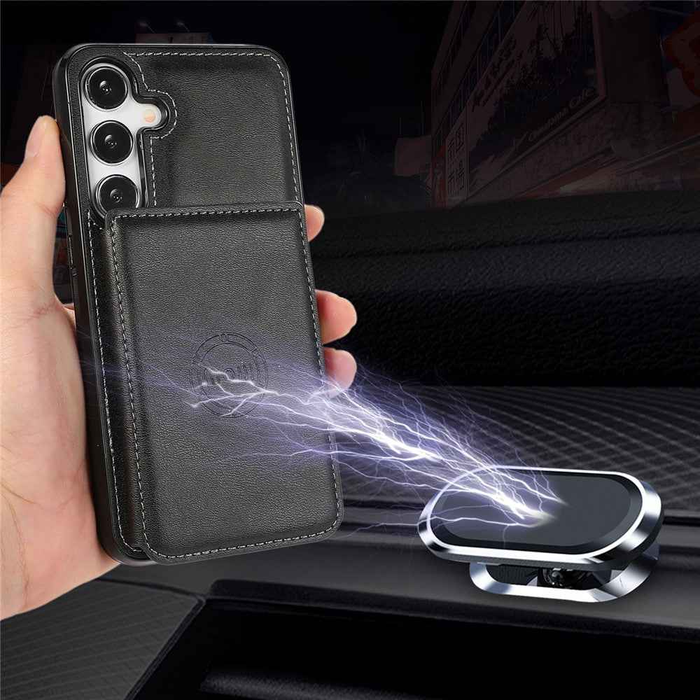 For Samsung Galaxy A57 5G Case Card Holder Kickstand PU Leather + TPU Phone Cover - Black