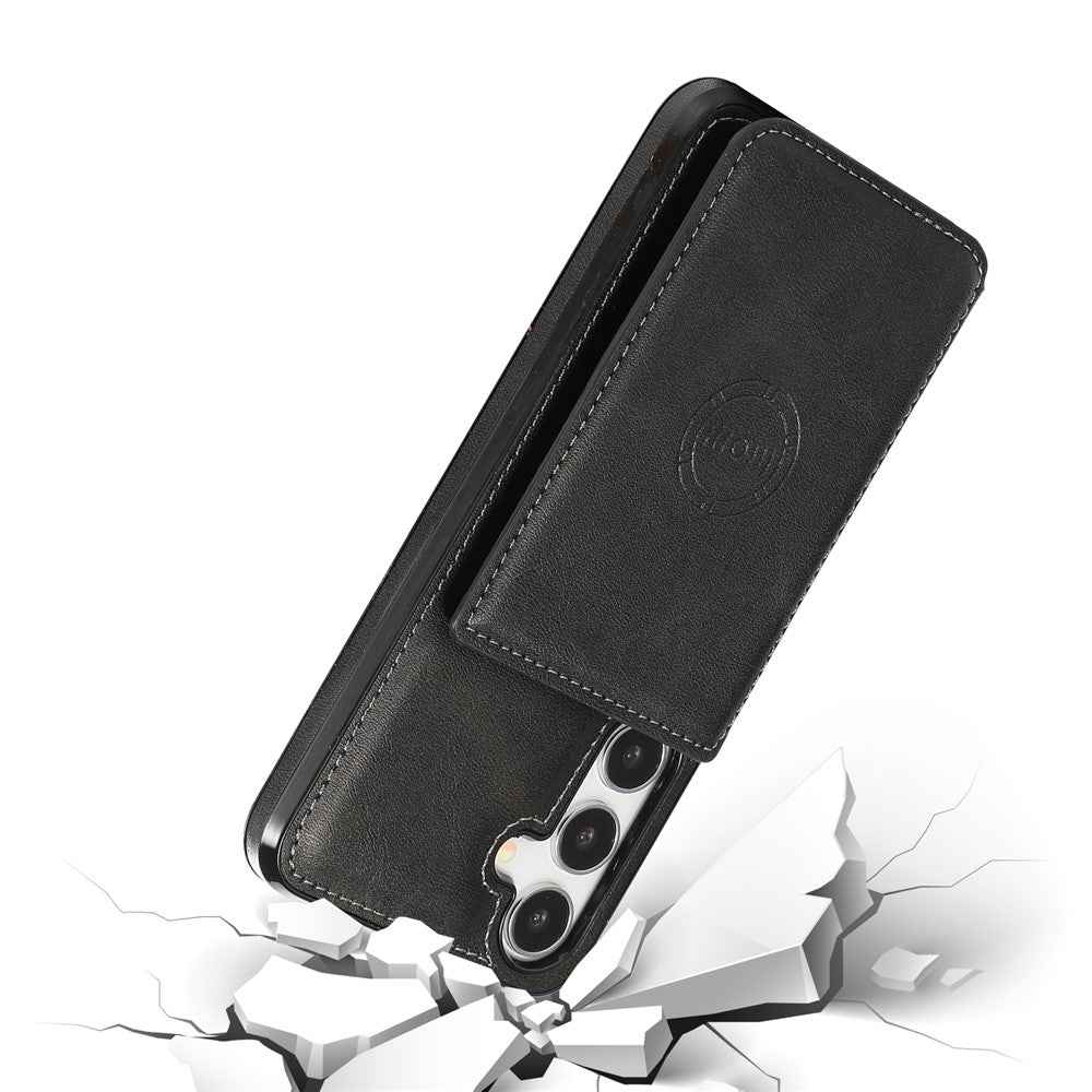 For Samsung Galaxy A57 5G Case Card Holder Kickstand PU Leather + TPU Phone Cover - Black
