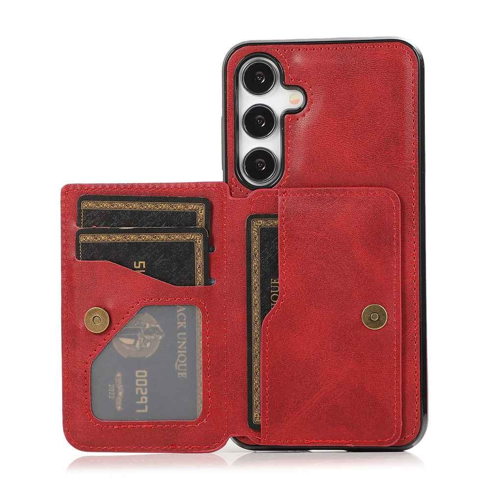 For Samsung Galaxy A57 5G Case Card Holder Kickstand PU Leather + TPU Phone Cover - Red