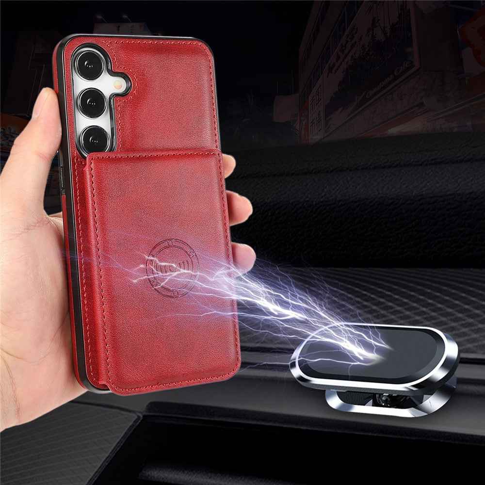 For Samsung Galaxy A57 5G Case Card Holder Kickstand PU Leather + TPU Phone Cover - Red