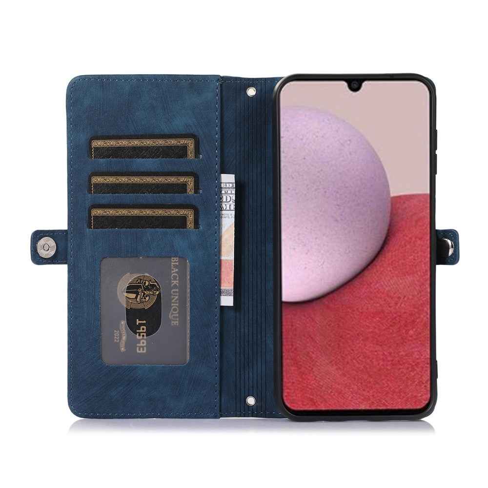 For Samsung Galaxy A57 5G Case Zipper Pocket 9 Card Slots PU Leather Phone Cover with Wrist Strap - Blue