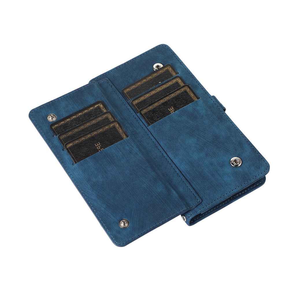 For Samsung Galaxy A57 5G Case Zipper Pocket 9 Card Slots PU Leather Phone Cover with Wrist Strap - Blue