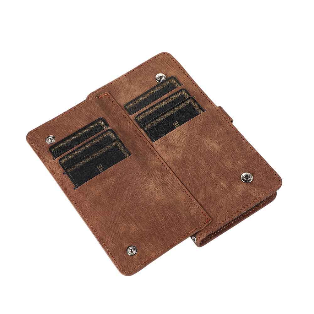 For Samsung Galaxy A57 5G Case Zipper Pocket 9 Card Slots PU Leather Phone Cover with Wrist Strap - Brown