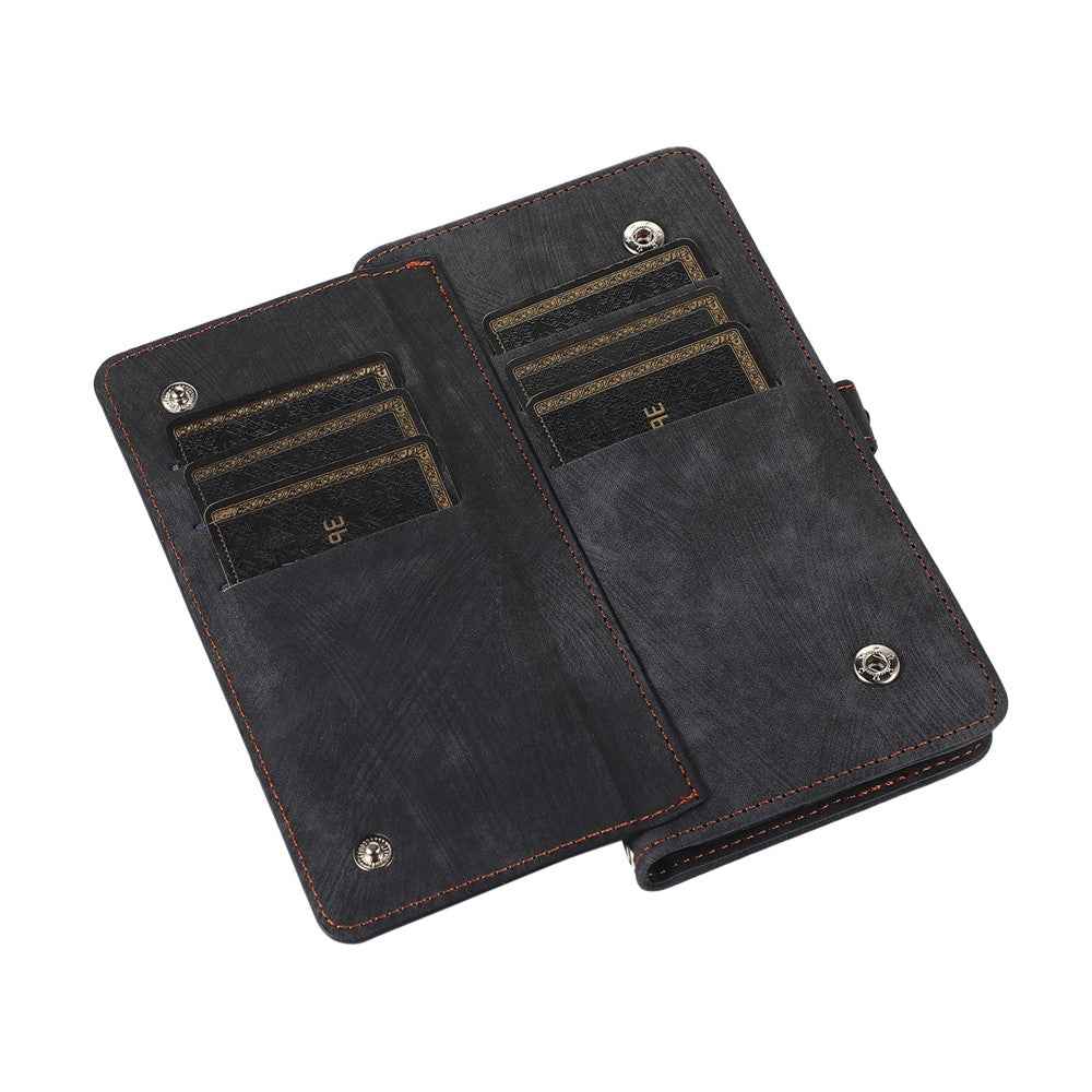 For Samsung Galaxy A57 5G Case Zipper Pocket 9 Card Slots PU Leather Phone Cover with Wrist Strap - Black
