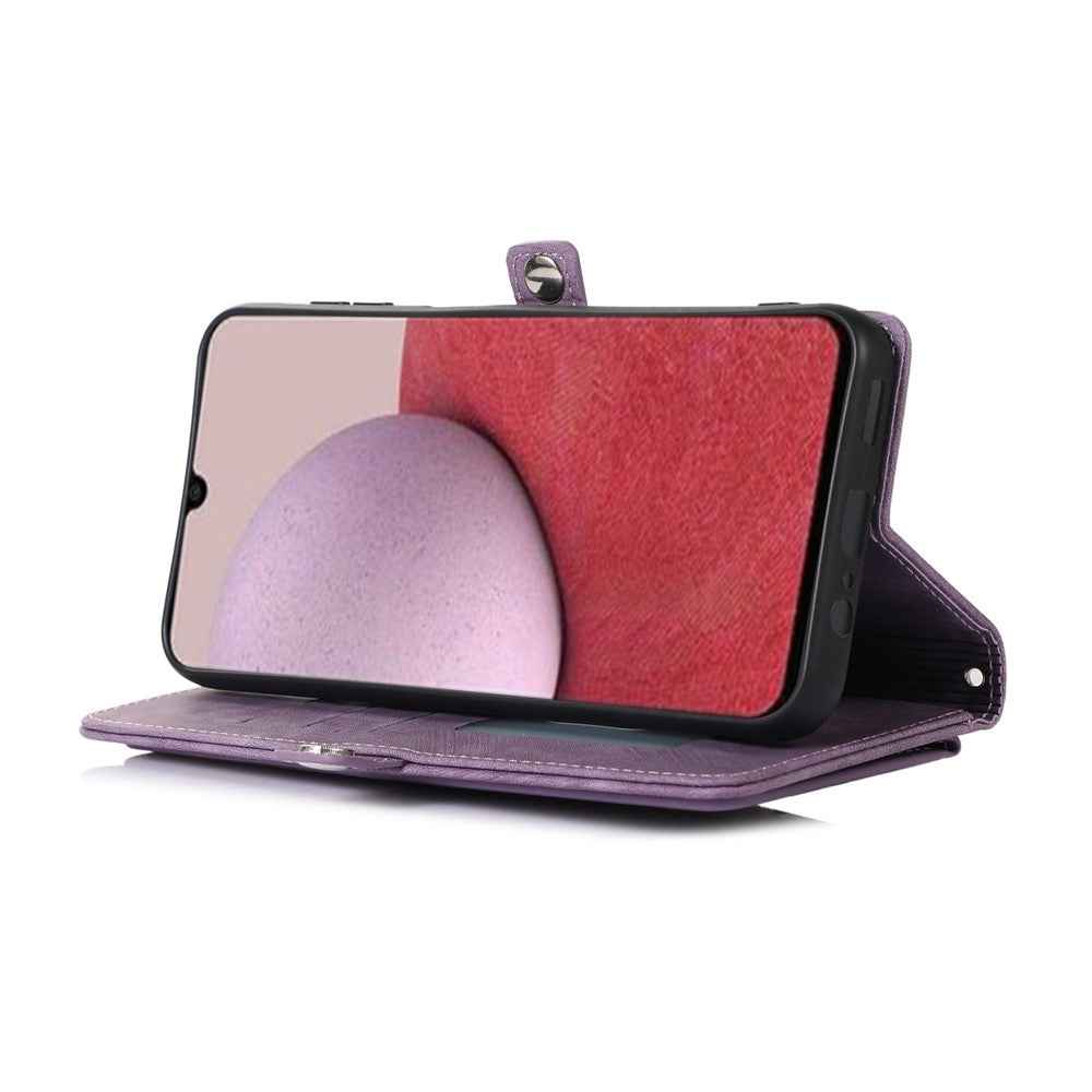 For Samsung Galaxy A57 5G Case Zipper Pocket 9 Card Slots PU Leather Phone Cover with Wrist Strap - Purple