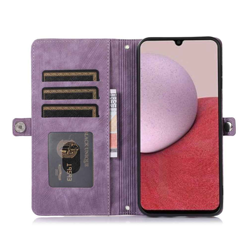 For Samsung Galaxy A57 5G Case Zipper Pocket 9 Card Slots PU Leather Phone Cover with Wrist Strap - Purple