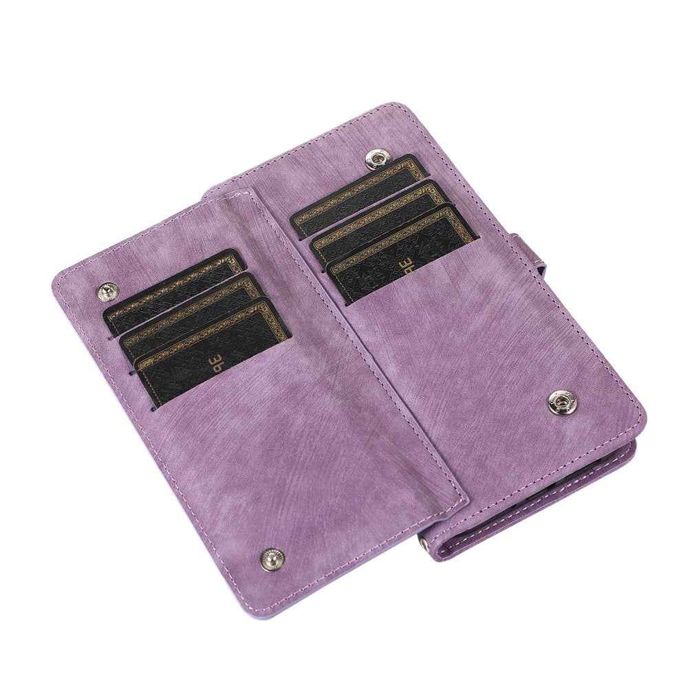 For Samsung Galaxy A57 5G Case Zipper Pocket 9 Card Slots PU Leather Phone Cover with Wrist Strap - Purple