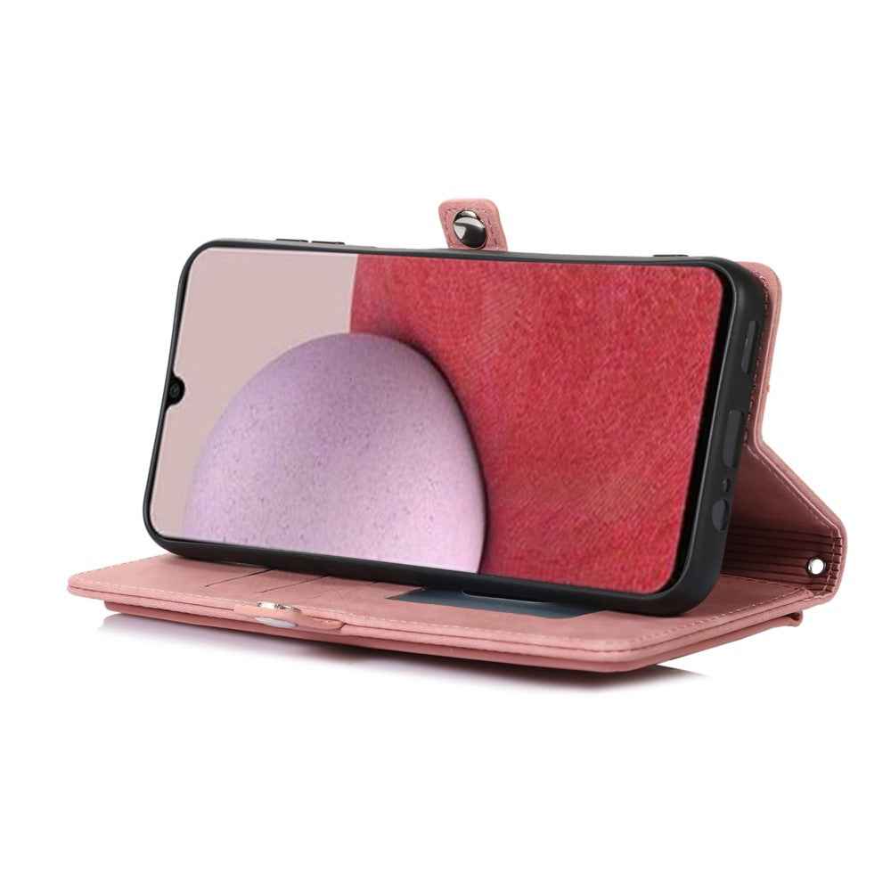 For Samsung Galaxy A57 5G Case Zipper Pocket 9 Card Slots PU Leather Phone Cover with Wrist Strap - Rose Gold