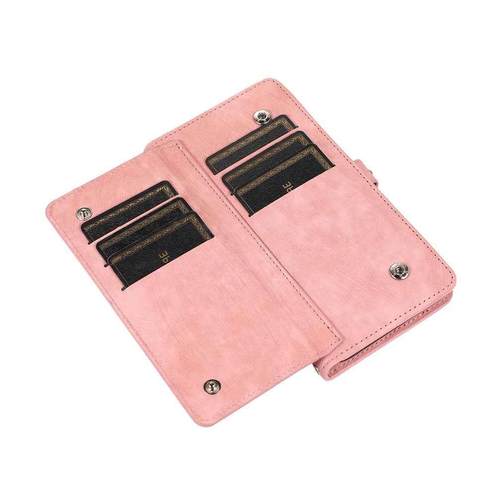 For Samsung Galaxy A57 5G Case Zipper Pocket 9 Card Slots PU Leather Phone Cover with Wrist Strap - Rose Gold