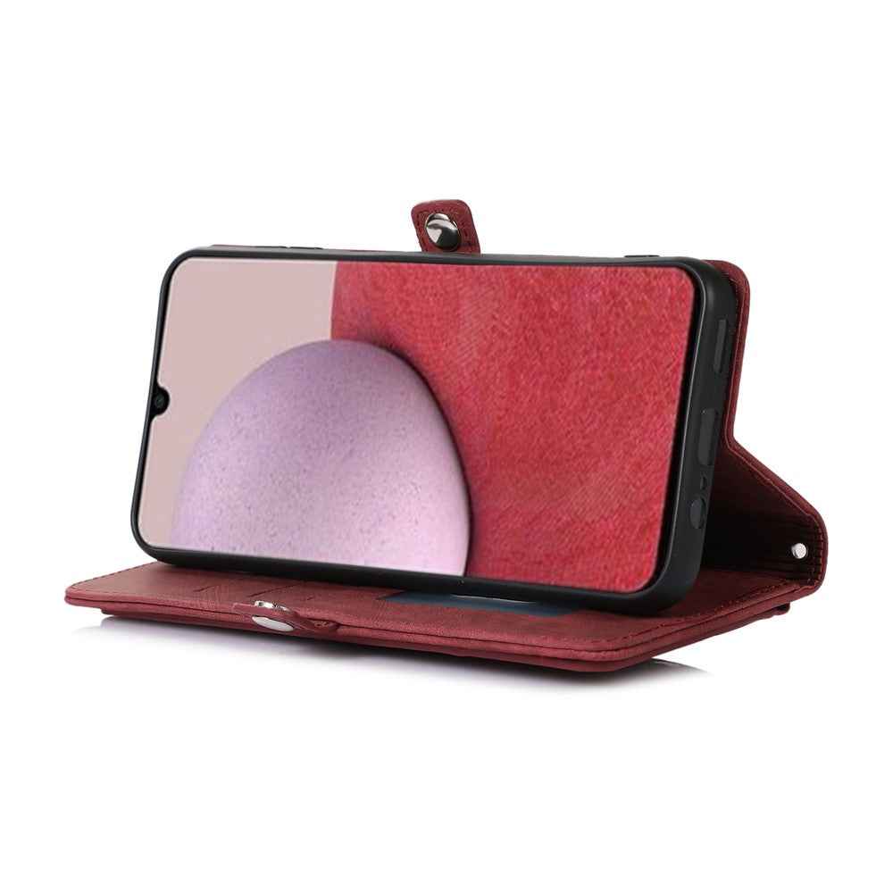 For Samsung Galaxy A57 5G Case Zipper Pocket 9 Card Slots PU Leather Phone Cover with Wrist Strap - Red