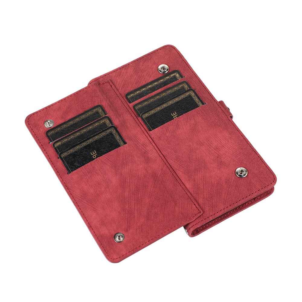 For Samsung Galaxy A57 5G Case Zipper Pocket 9 Card Slots PU Leather Phone Cover with Wrist Strap - Red