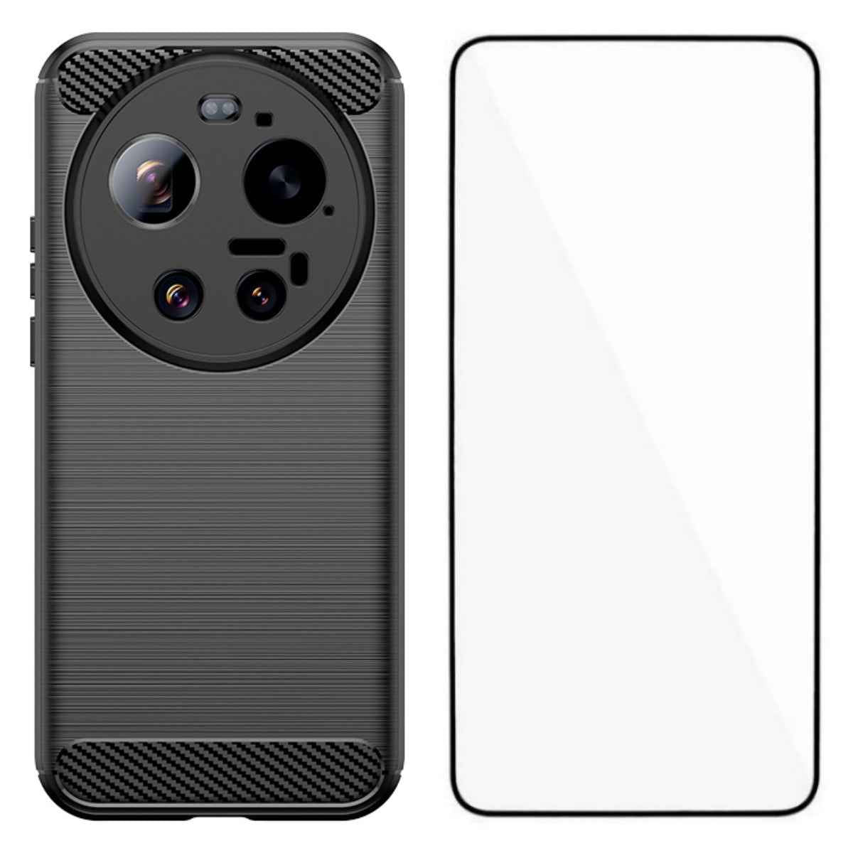 For Xiaomi 17 Ultra 5G Case with Tempered Glass WANLONFENG LS Series Brushed Texture TPU Phone Cover - Black