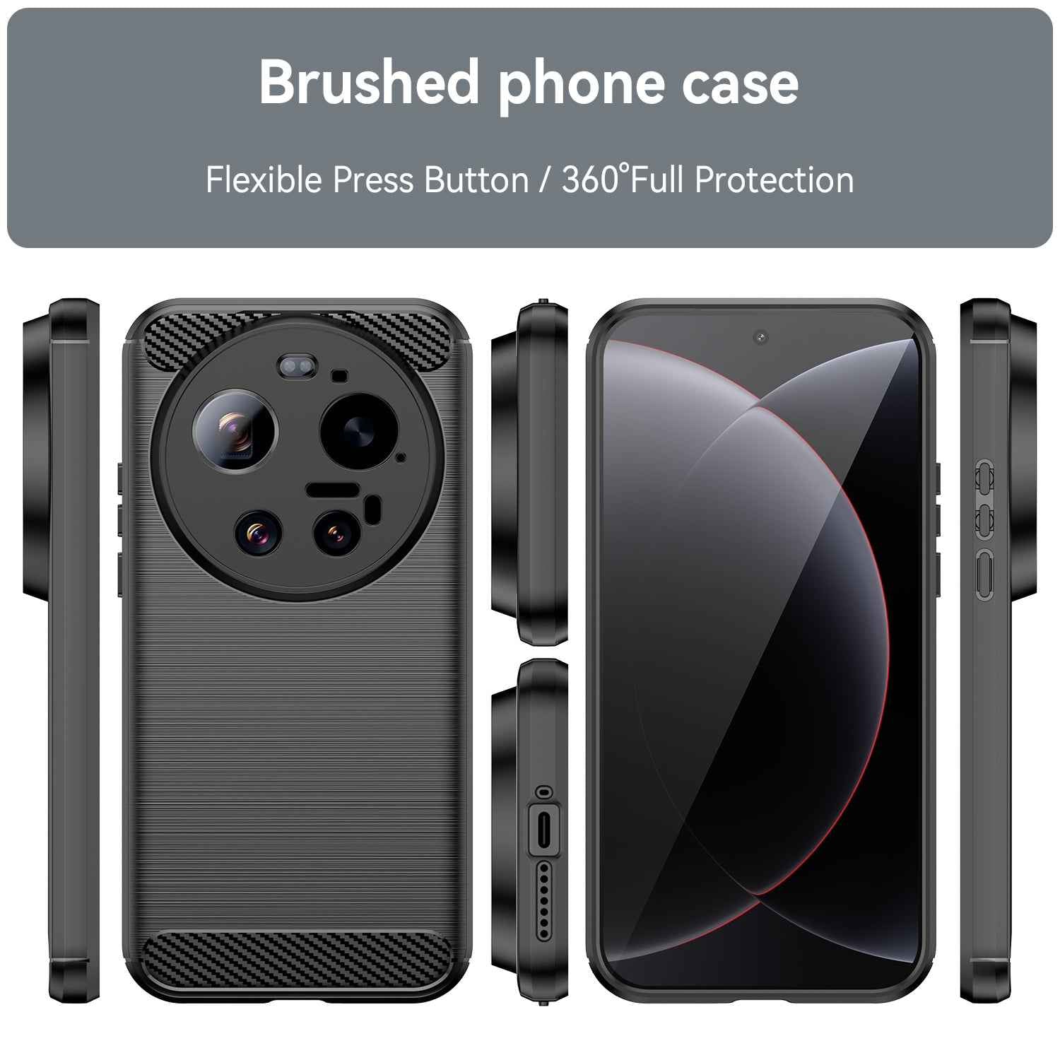 For Xiaomi 17 Ultra 5G Case with Tempered Glass WANLONFENG LS Series Brushed Texture TPU Phone Cover - Black