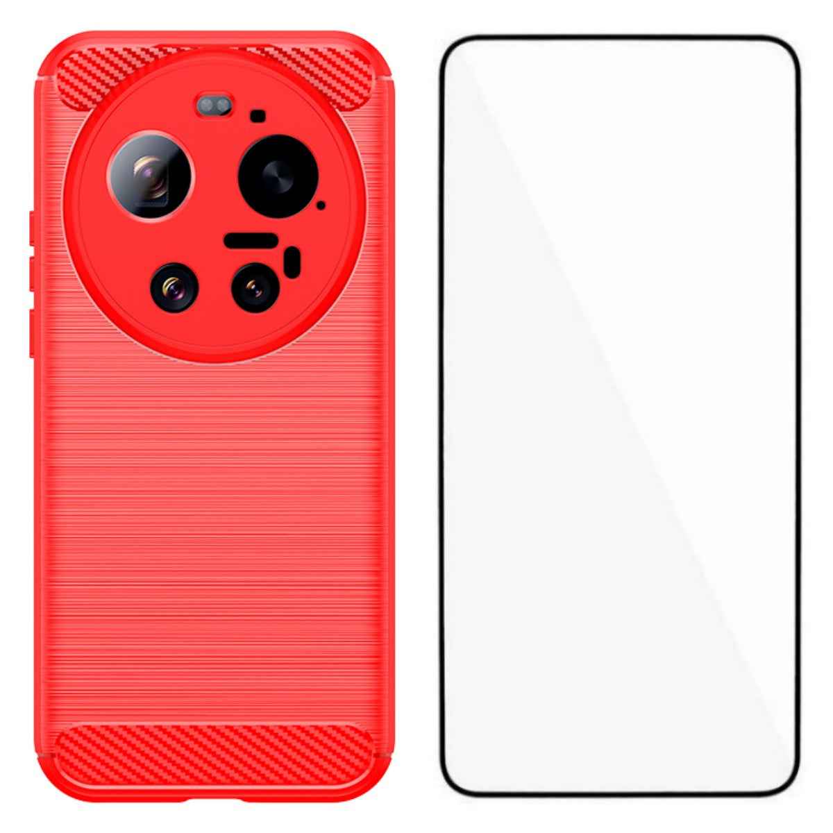 For Xiaomi 17 Ultra 5G Case with Tempered Glass WANLONFENG LS Series Brushed Texture TPU Phone Cover - Red
