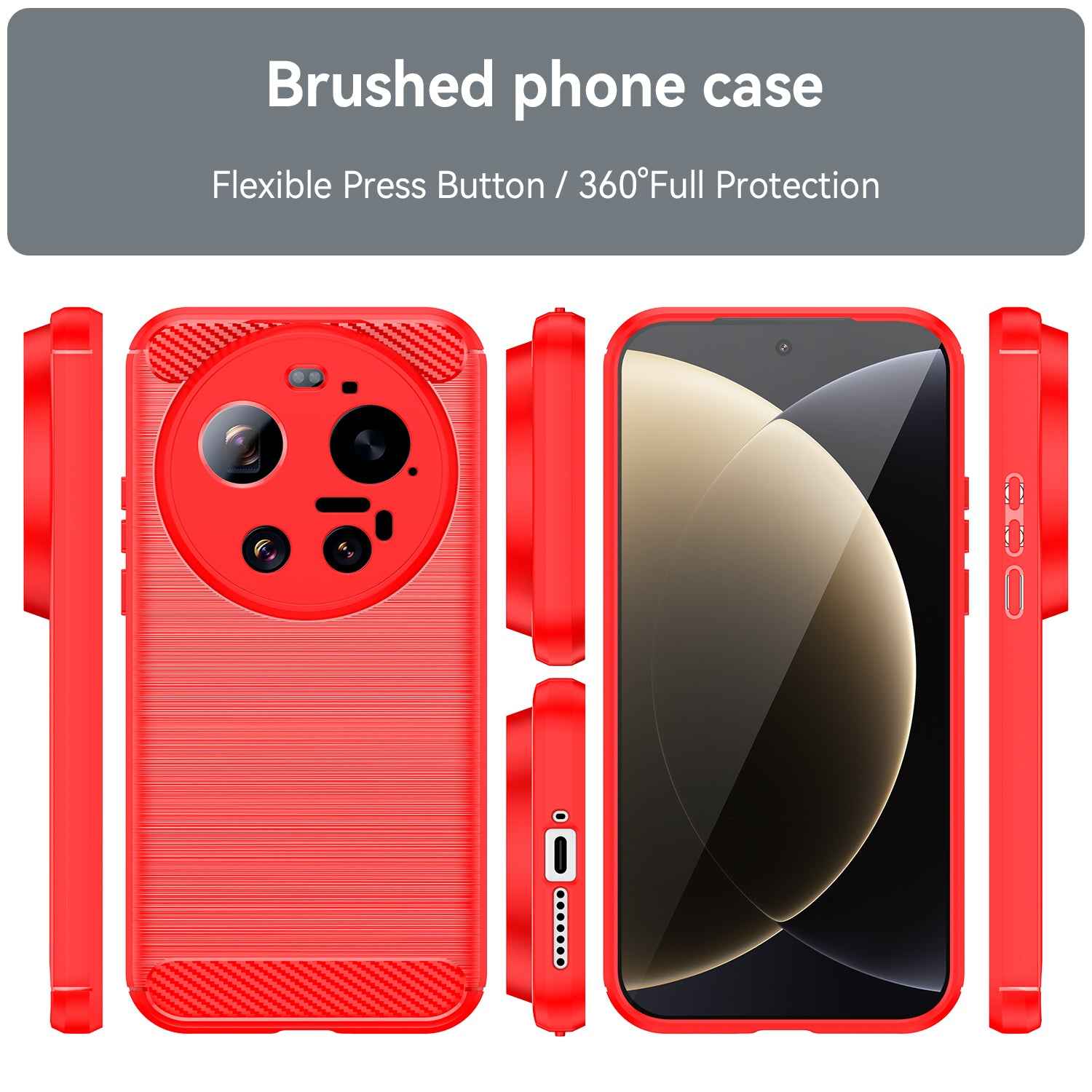 For Xiaomi 17 Ultra 5G Case with Tempered Glass WANLONFENG LS Series Brushed Texture TPU Phone Cover - Red