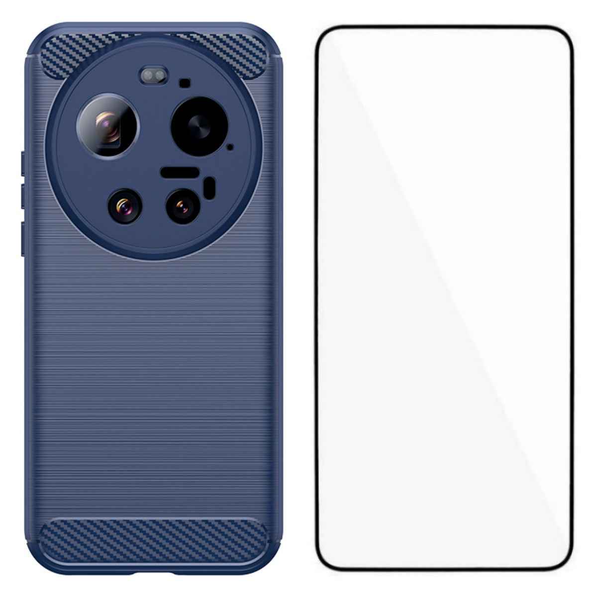 For Xiaomi 17 Ultra 5G Case with Tempered Glass WANLONFENG LS Series Brushed Texture TPU Phone Cover - Blue