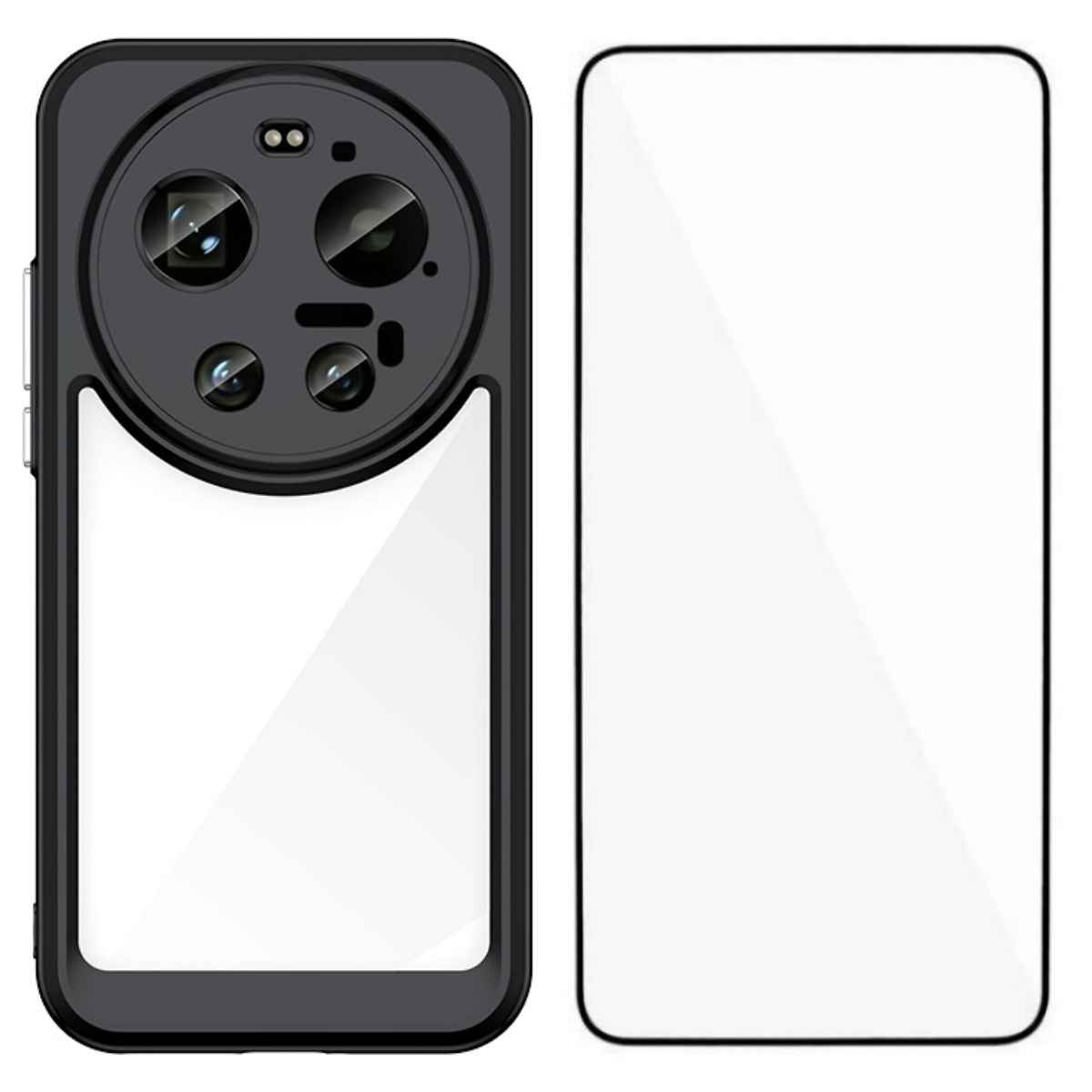 For Xiaomi 17 Ultra 5G Back Cover WANLONFENG XC Series TPU Acrylic Phone Case with Tempered Glass Film - Black